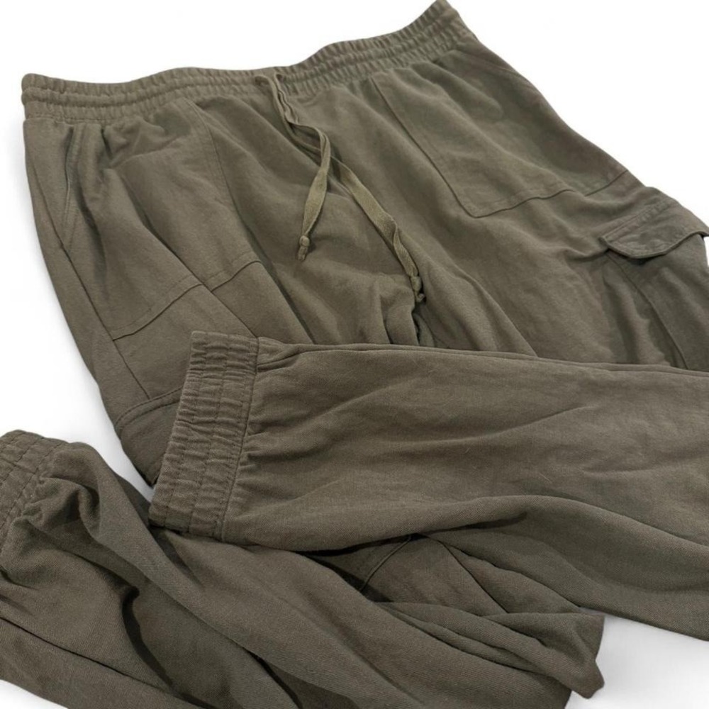R Sofia Women Olive Green Cargo Jogger Pants Elastic Waist Cotton Blend Size L